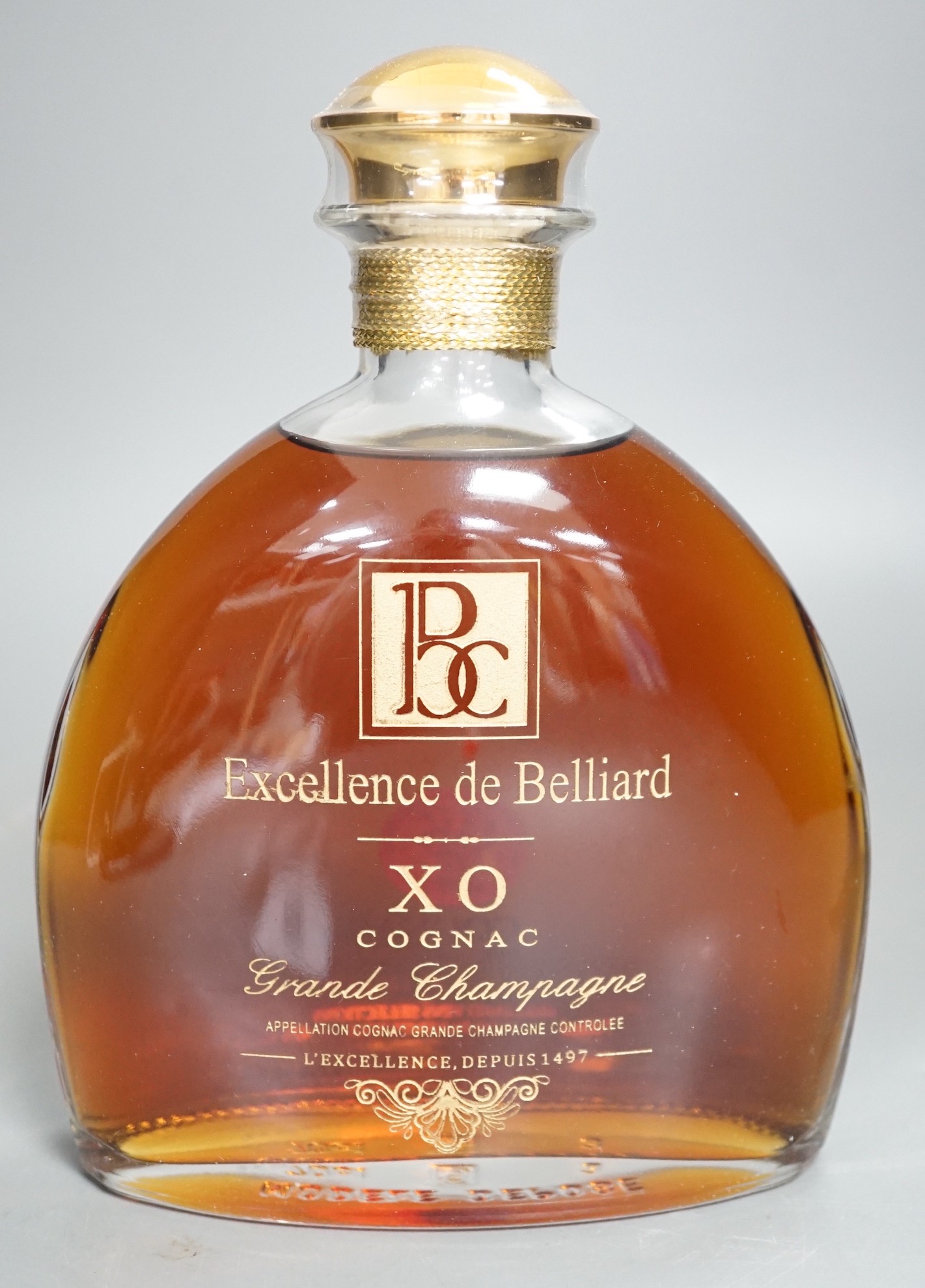 Two bottles of L'Excellence De Belliard Cognac XO each in wooden case (decanter bottle)